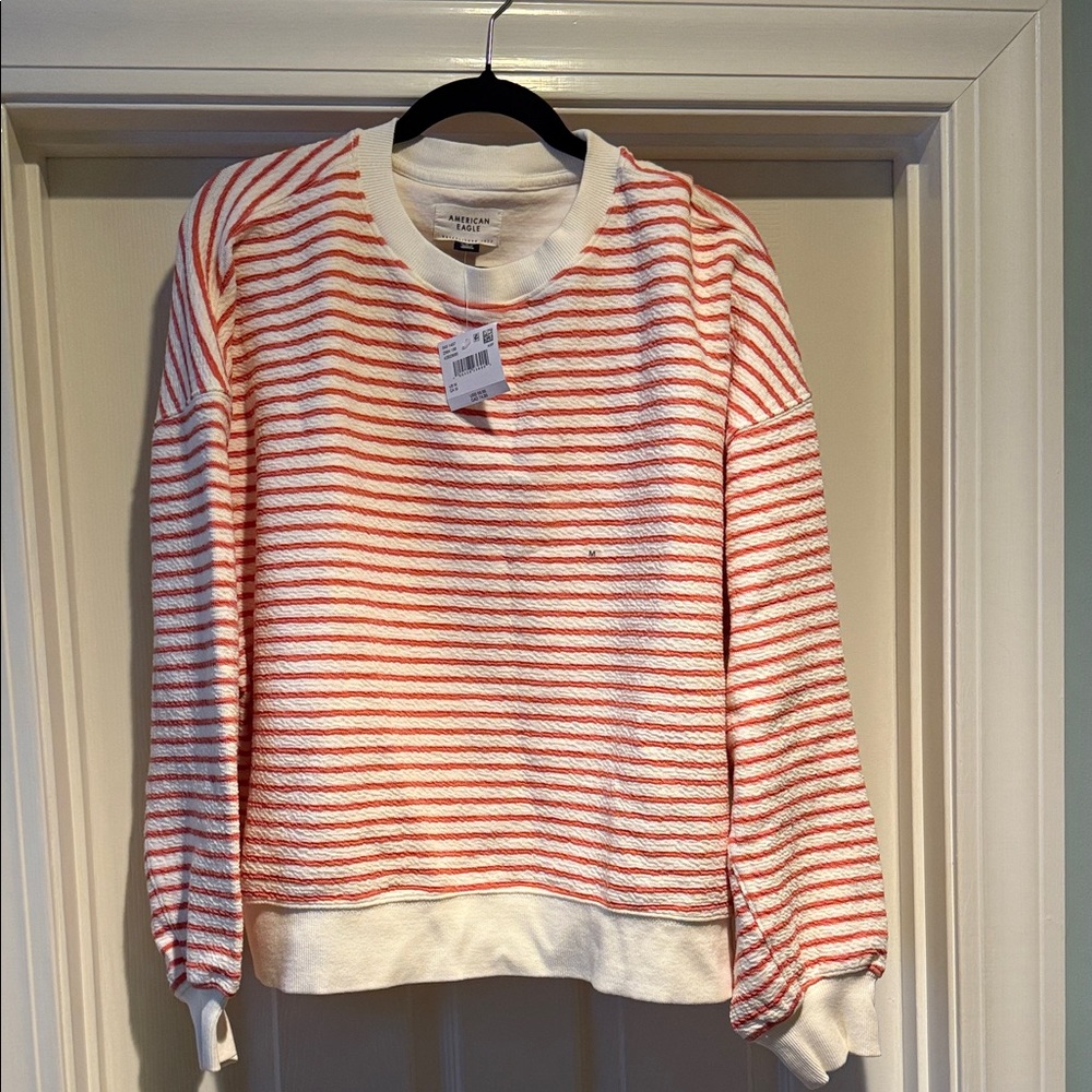 American Eagle Outfitters Red and White Striped Sweatshirt